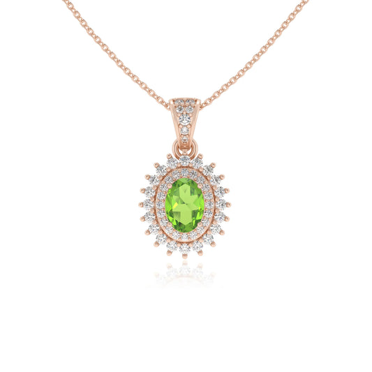 natural peridot oval halo necklaces in rose gold