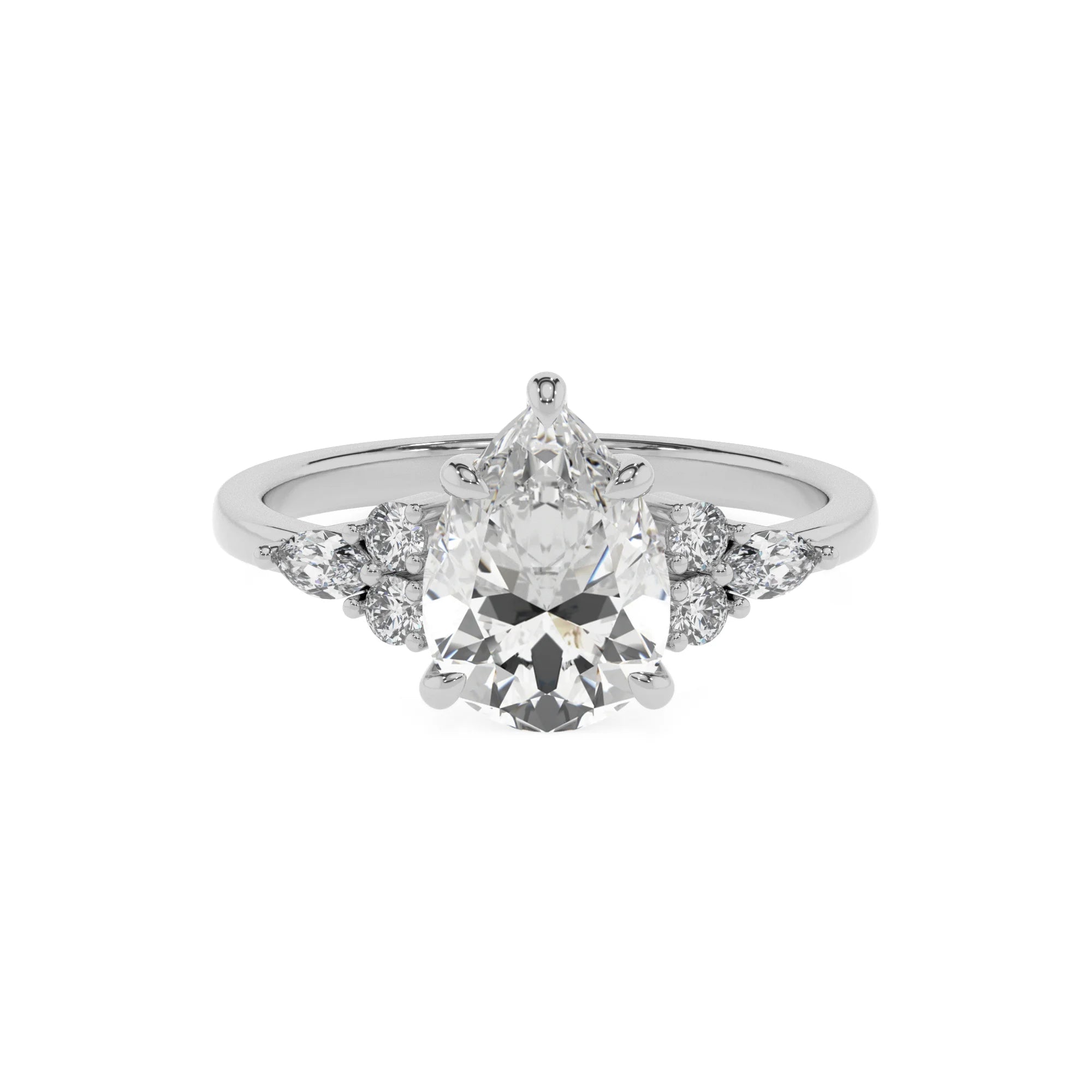 lab grown moissanite pear solitaire rings in platinum