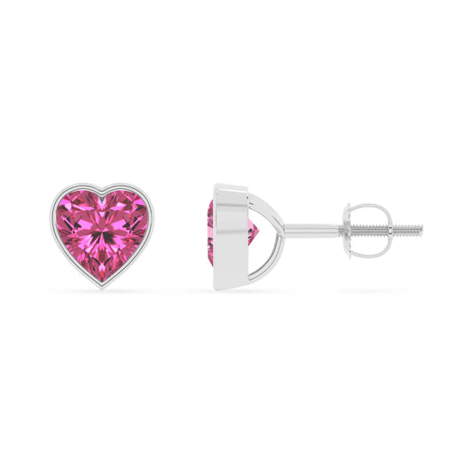 lab grown pink sapphire emerald cut stud earrings in white gold