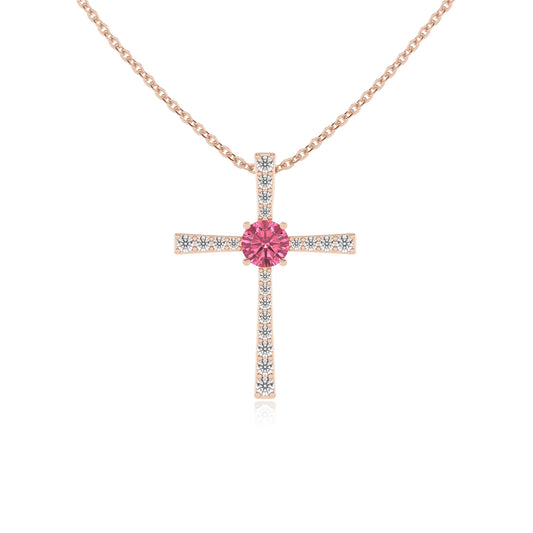 lab grown pink-tourmaline round infinity necklaces in rose gold