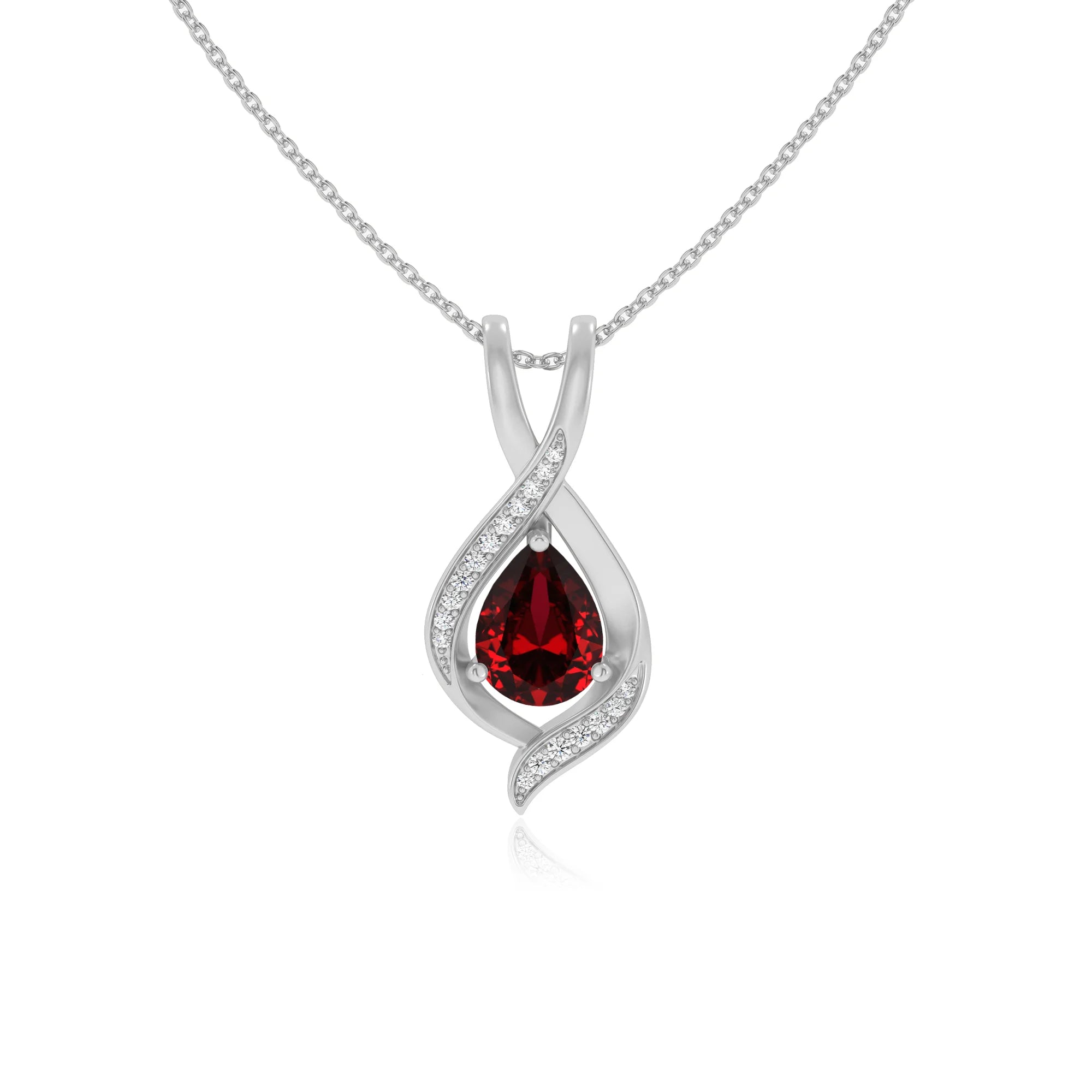 lab grown ruby pear solitaire necklaces in white gold