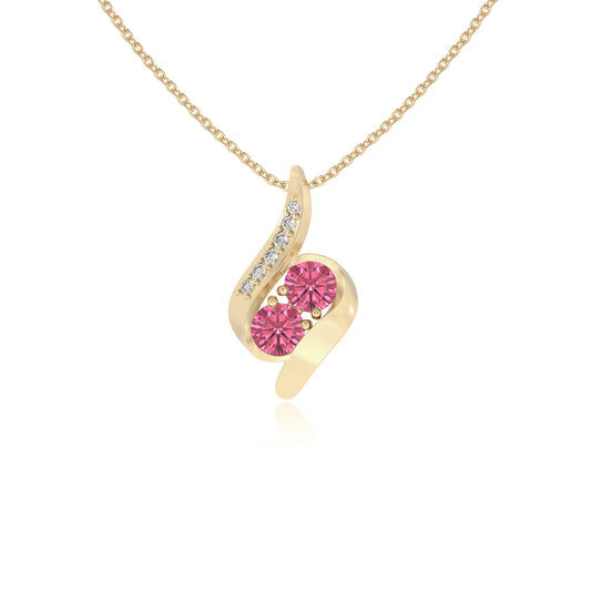 lab grown pink-tourmaline round solitaire v-bale necklaces in yellow gold