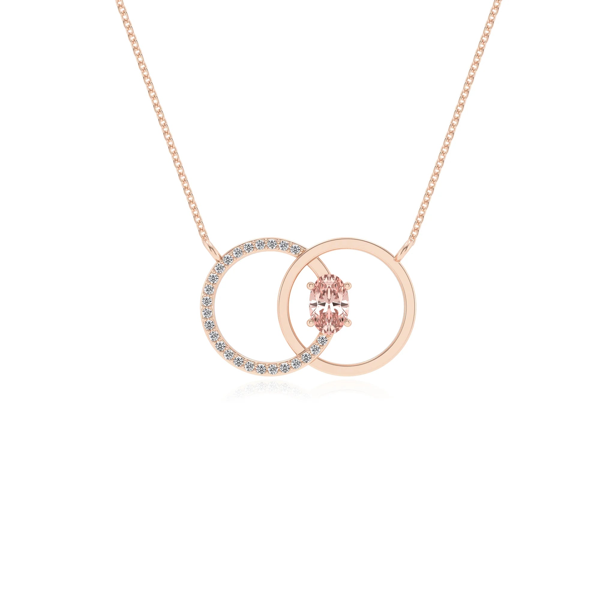 lab grown morganite oval solitaire necklaces in rose gold