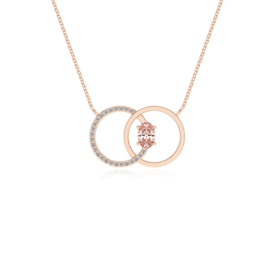 lab grown morganite oval solitaire necklaces in rose gold