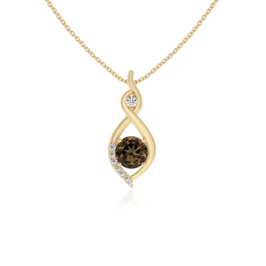 natural smoky-quartz round solitaire necklaces in yellow gold