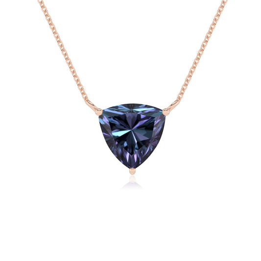 lab grown alexandrite trillion solitaire necklaces in rose gold