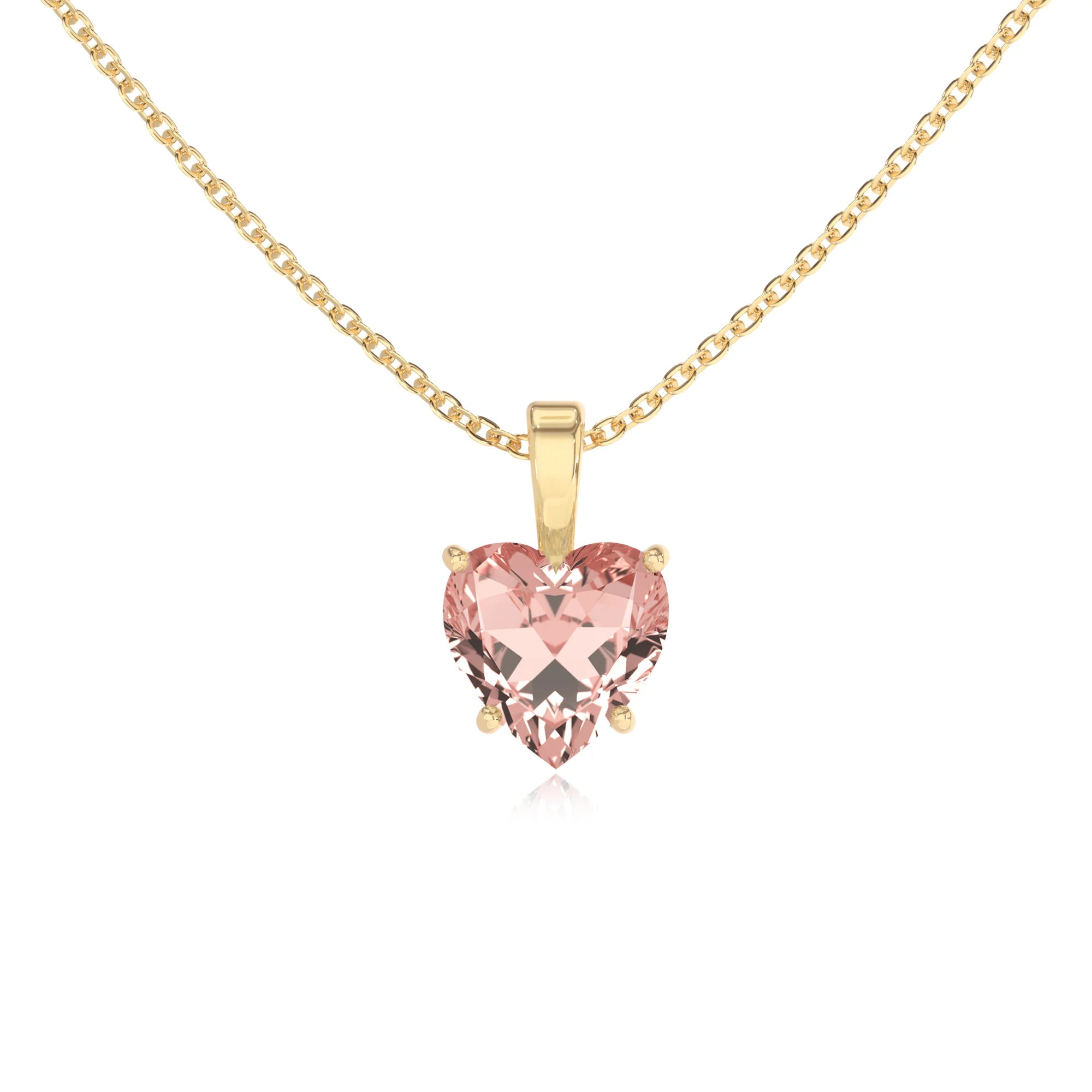 lab grown morganite heart solitaire necklaces in yellow gold