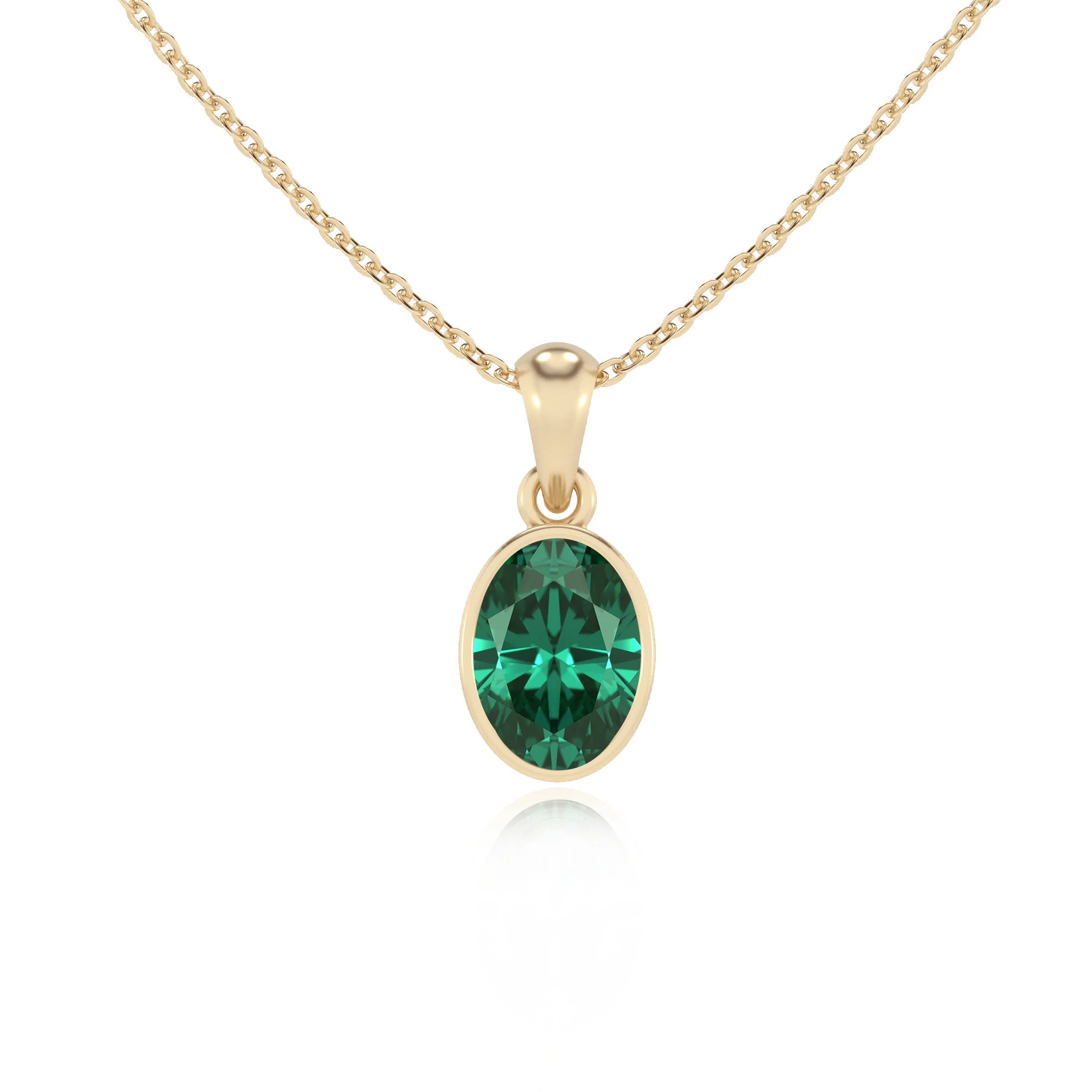 lab grown emerald oval solitaire necklaces in yellow gold