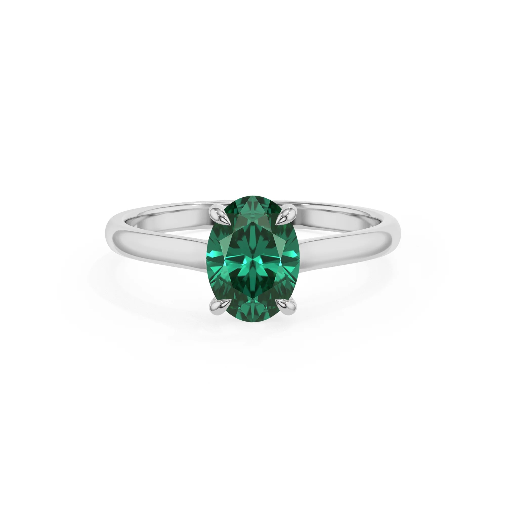 lab grown emerald oval solitaire rings in sterling silver