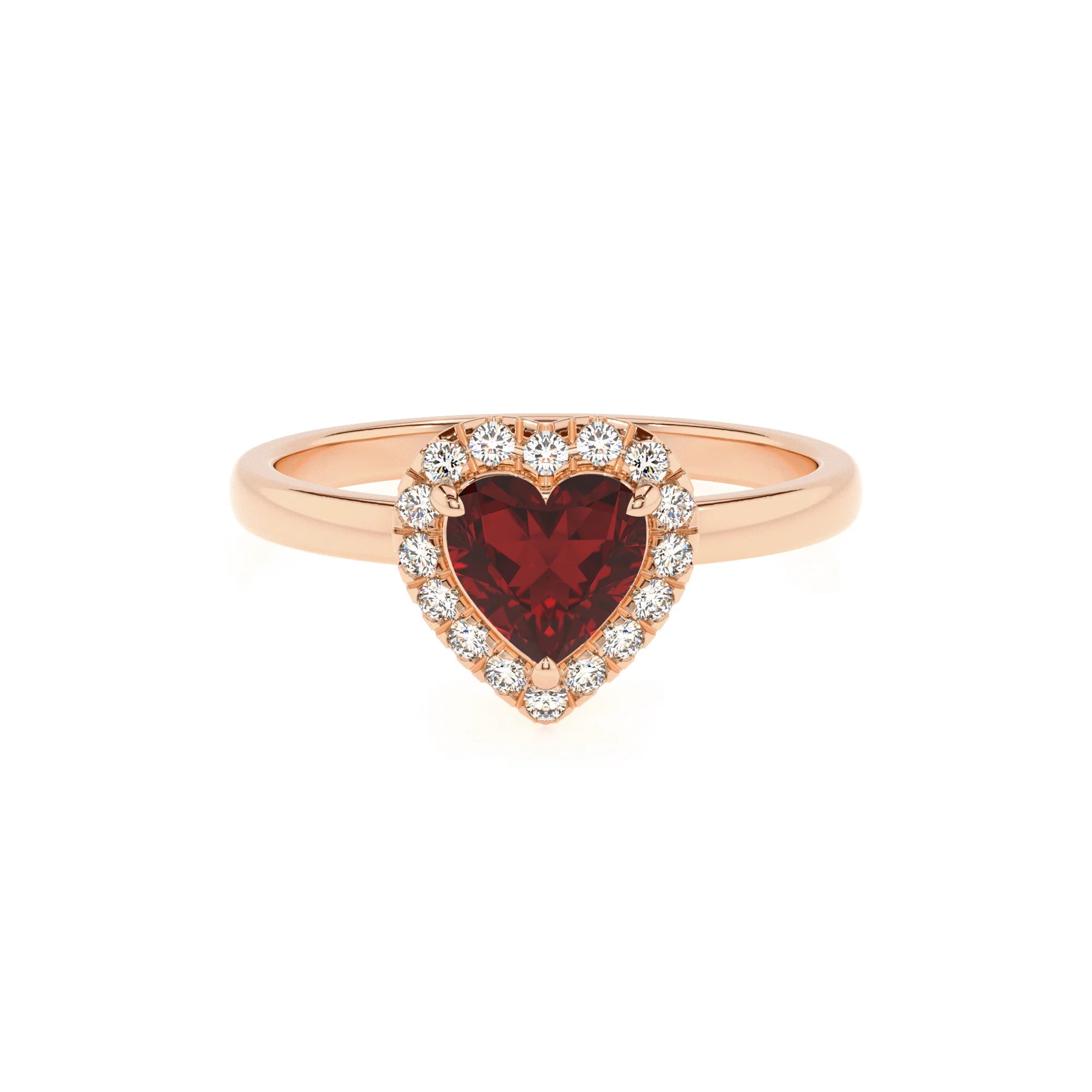 natural garnet heart solitaire rings in rose gold