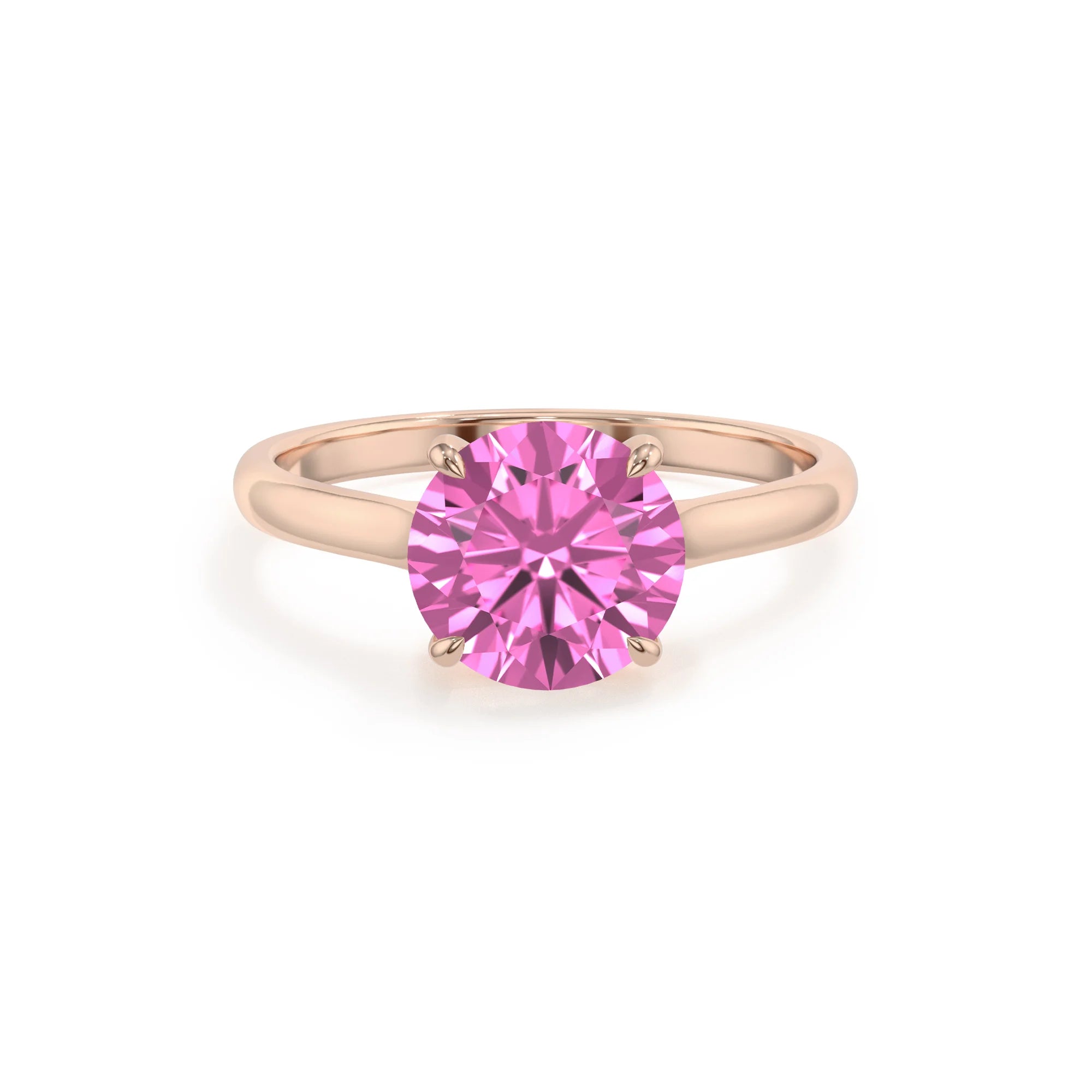 lab grown pink-sapphire round solitaire rings in rose gold