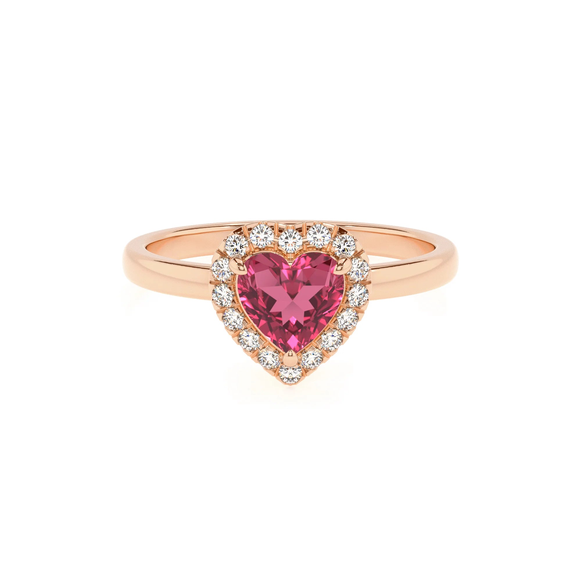 lab grown pink-tourmaline heart solitaire rings in rose gold