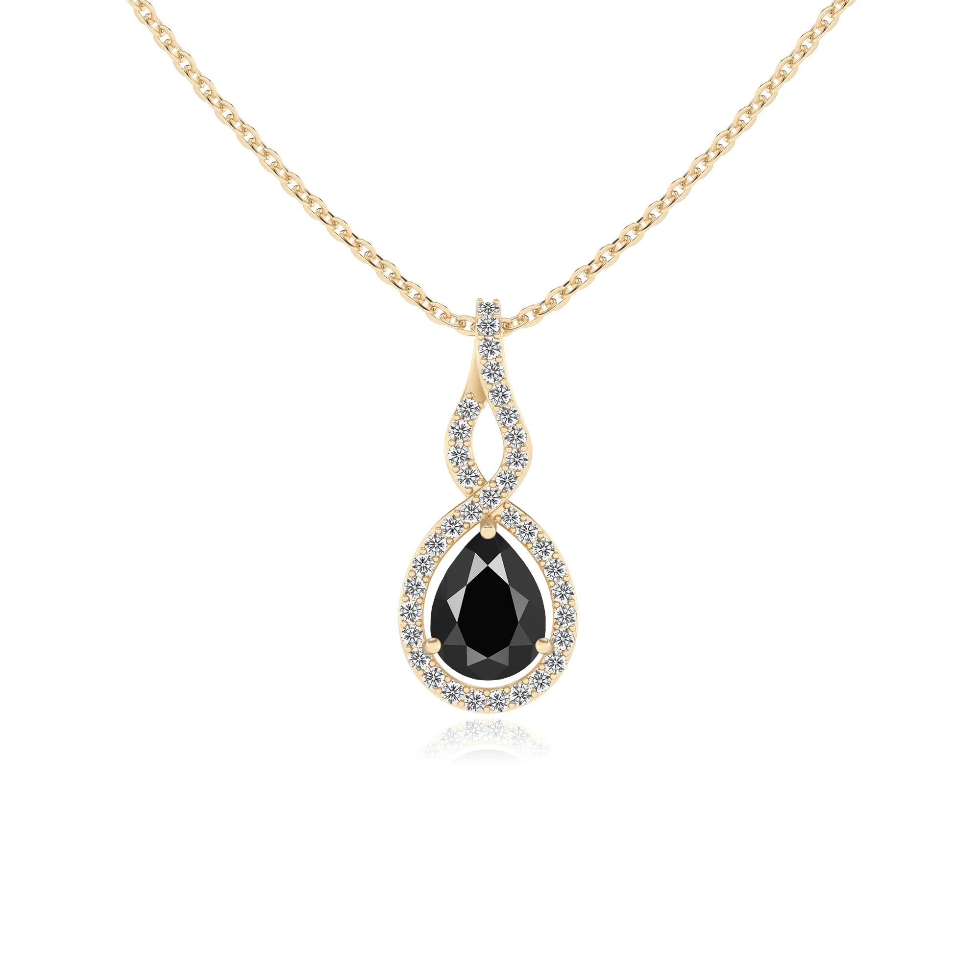 natural black-onyx pear necklaces in yellow gold