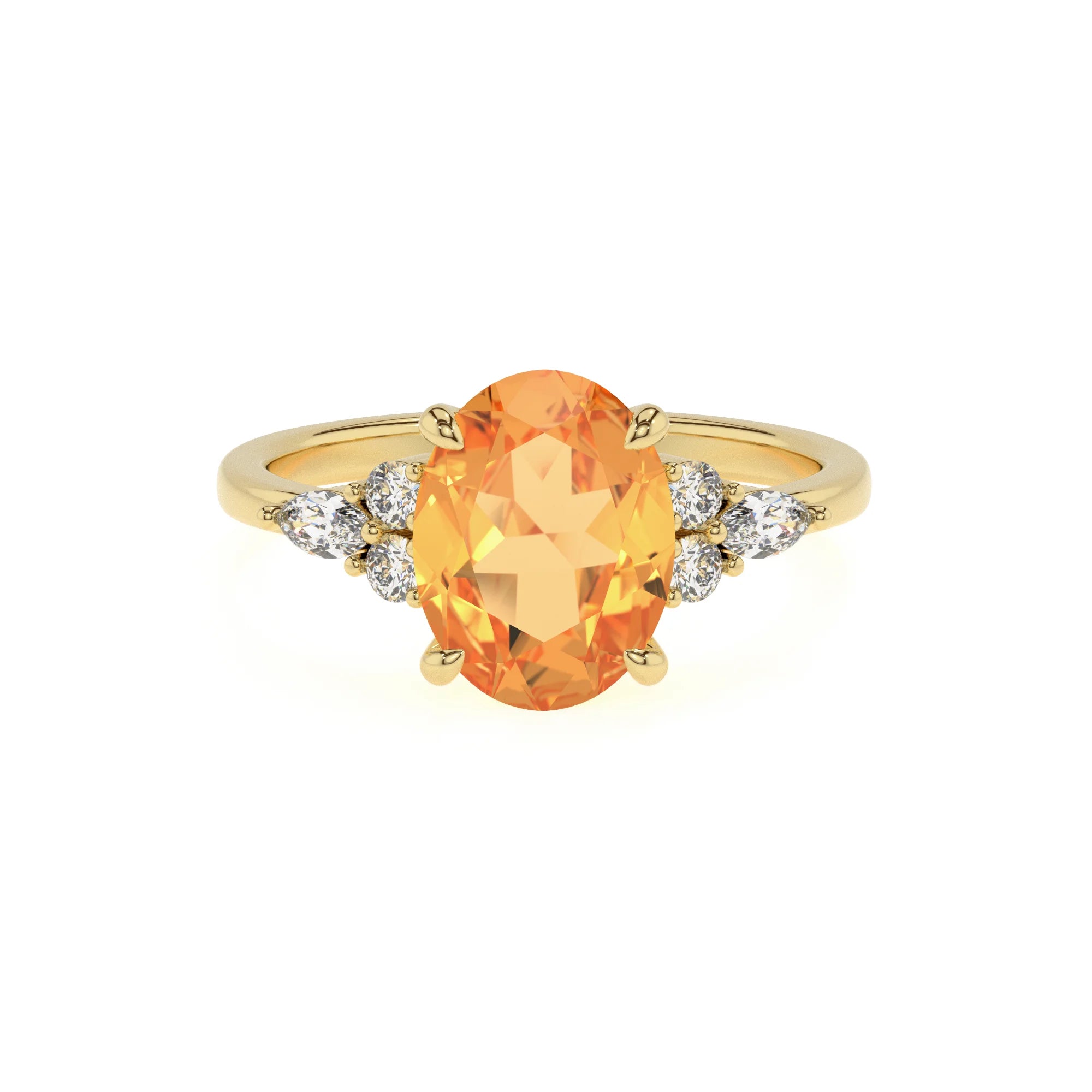 lab grown citrine oval solitaire rings in yellow gold