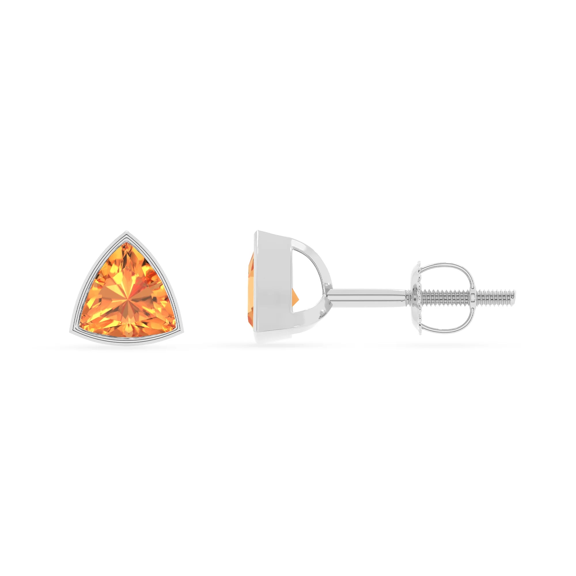 lab grown citrine trillion stud earrings in sterling silver