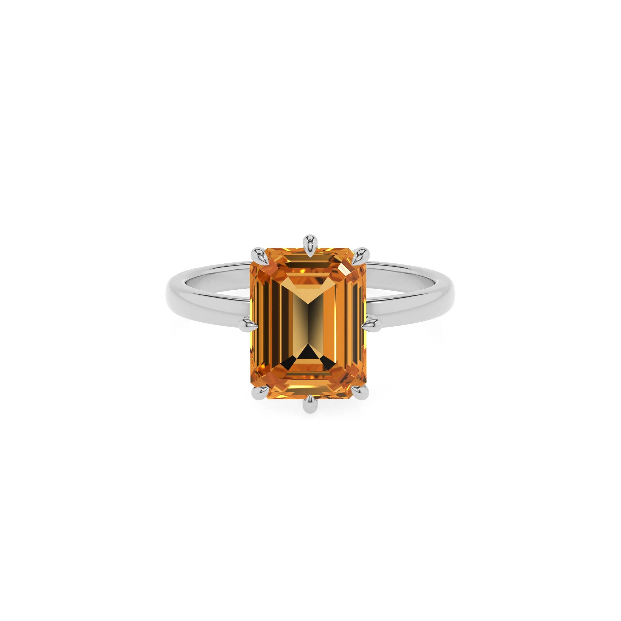 lab grown citrine emerald cut solitaire rings in white gold