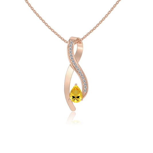 lab grown yellow-sapphire pear solitaire necklaces in rose gold