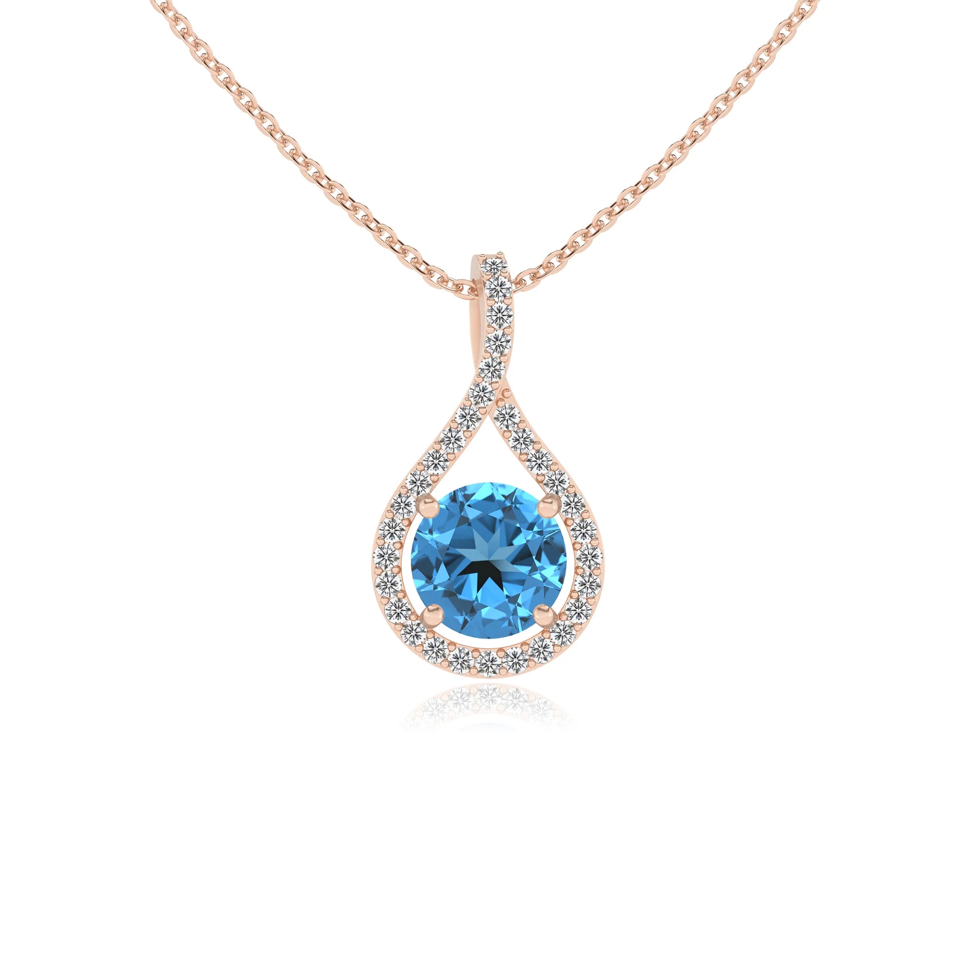 natural swiss-blue-topaz round solitaire necklaces in rose gold