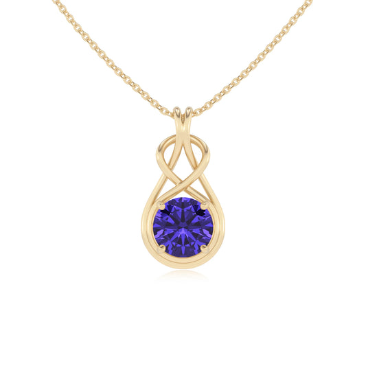 lab grown tanzanite round solitaire necklaces in yellow gold