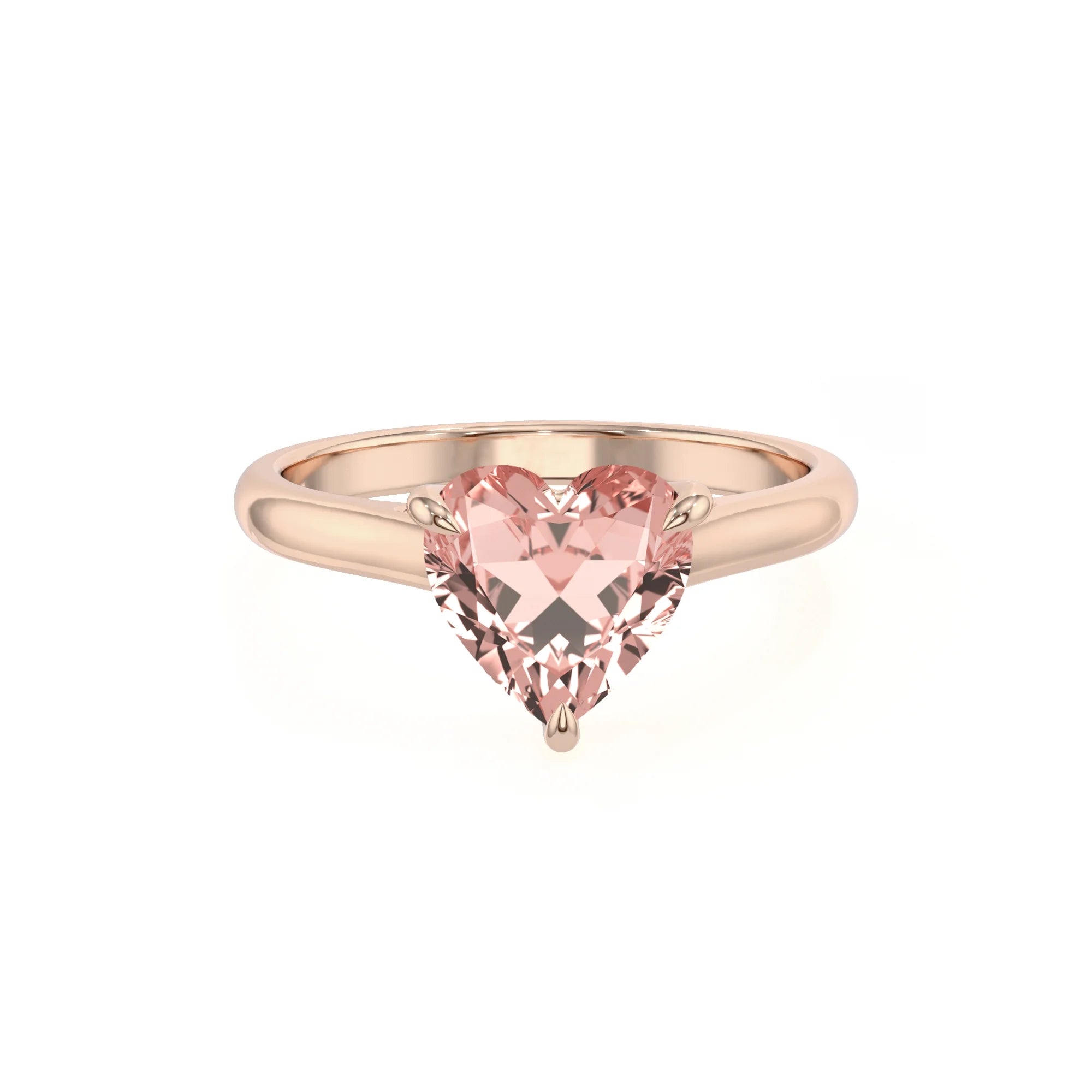 lab grown morganite heart solitaire rings in rose gold