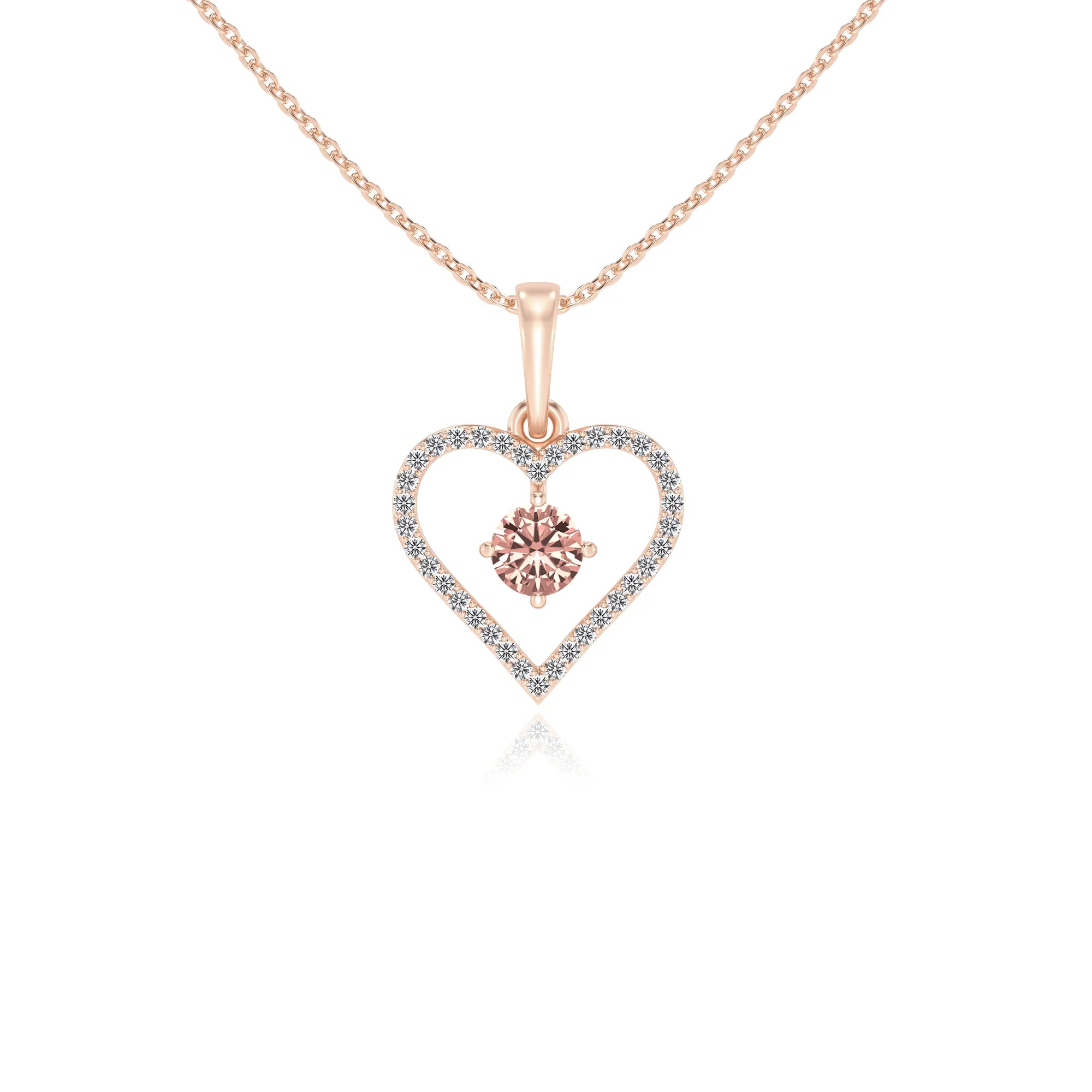 lab grown morganite round infinity necklaces in rose gold