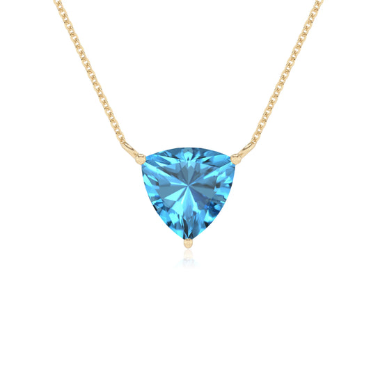natural swiss-blue-topaz trillion solitaire necklaces in yellow gold
