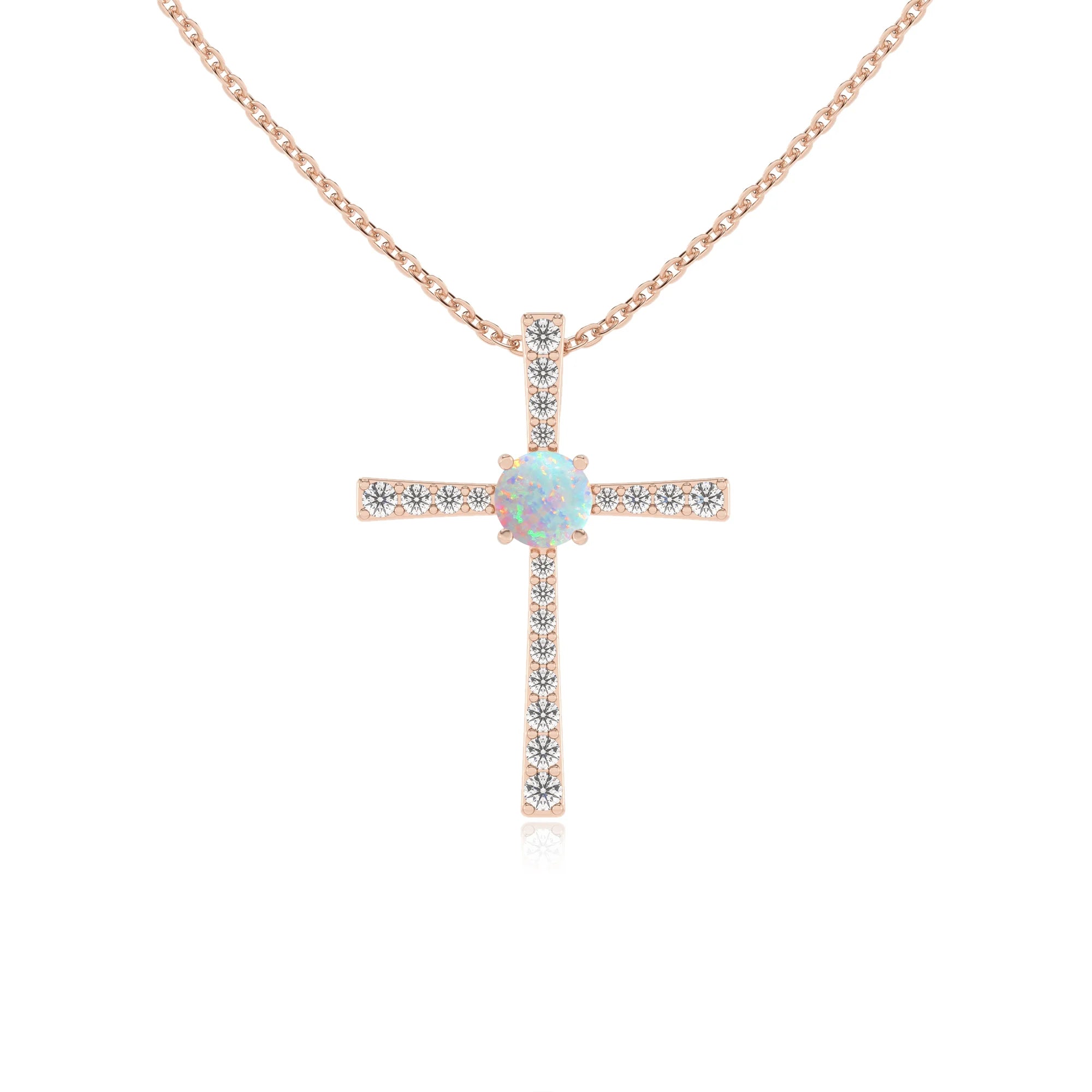 lab grown opal round infinity necklaces in rose gold