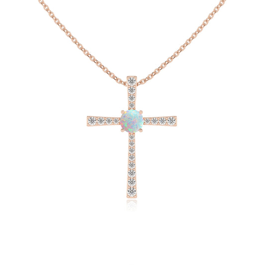 lab grown opal round infinity necklaces in rose gold
