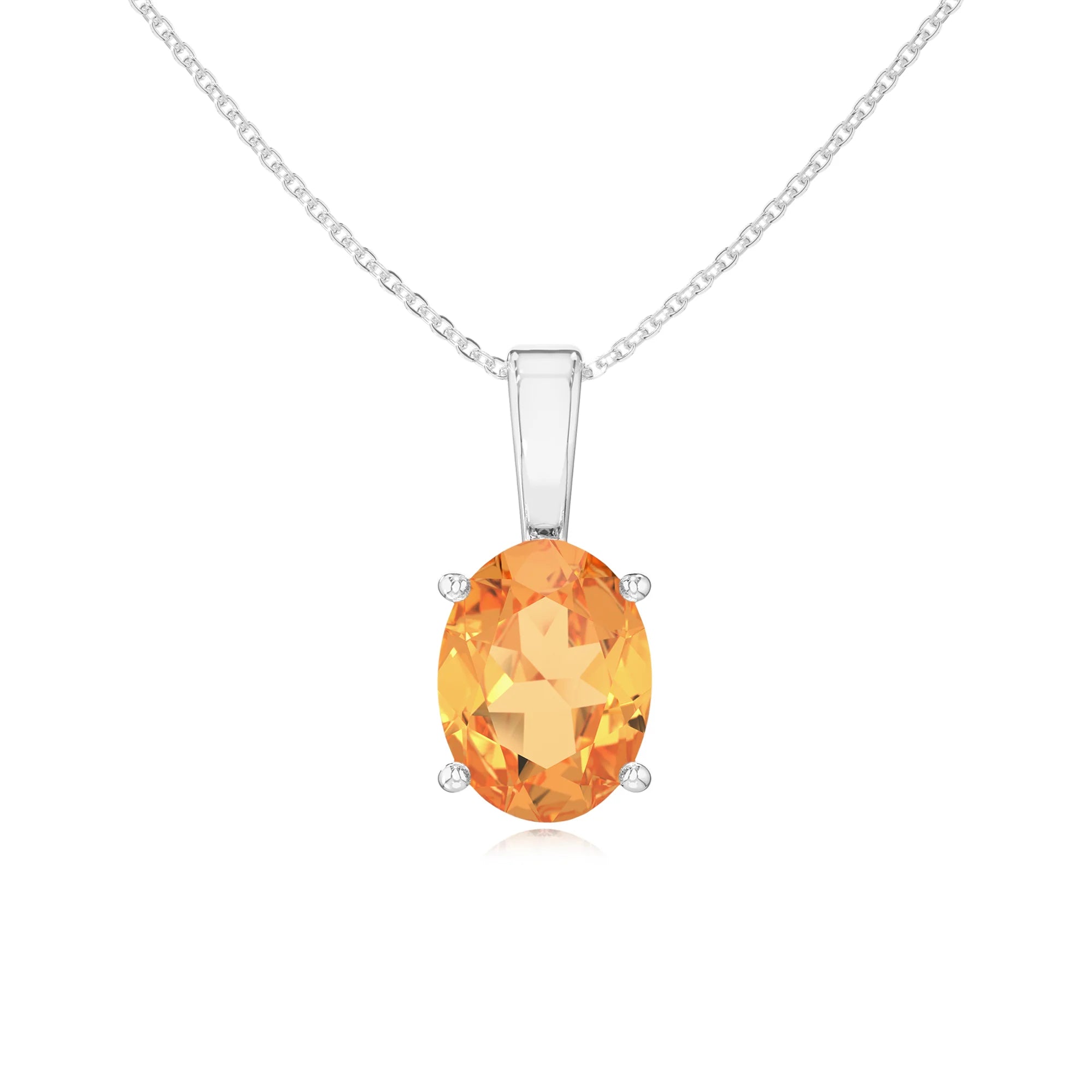 lab grown citrine oval solitaire necklaces in platinum