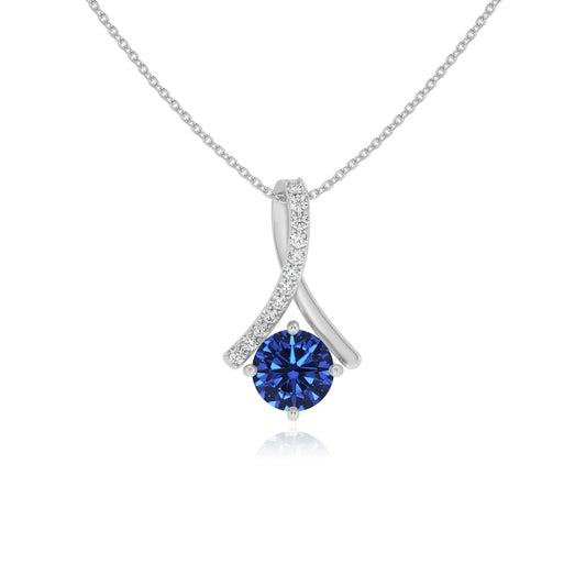 lab grown blue-sapphire round solitaire necklaces in sterling silver