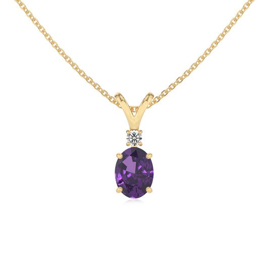 lab grown amethyst oval solitaire v-bale necklaces in yellow gold