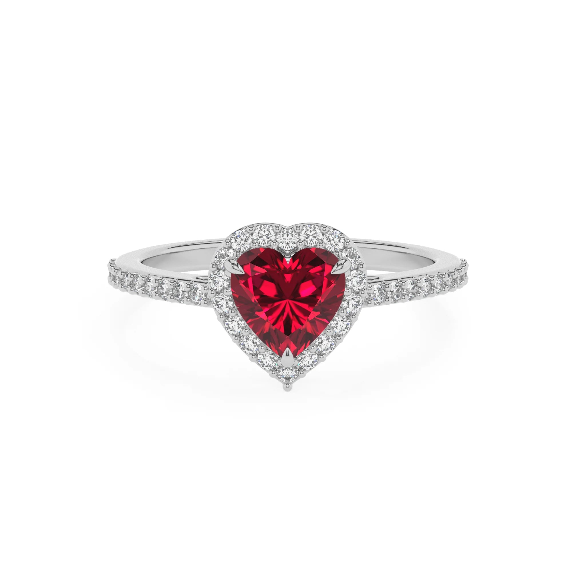 lab grown ruby heart solitaire rings in platinum
