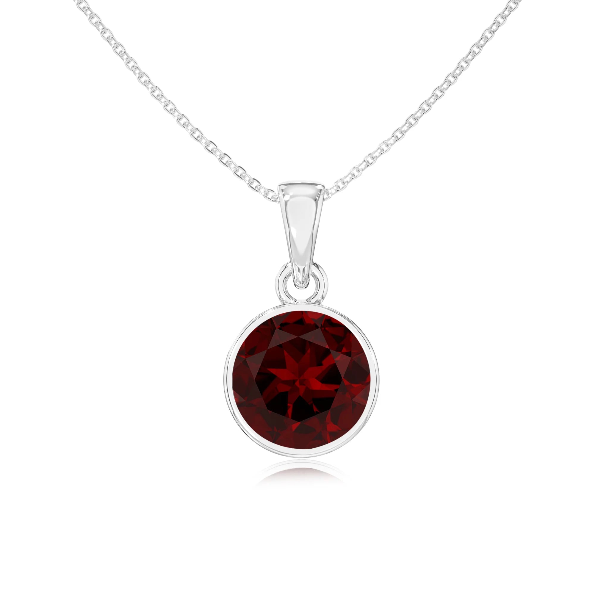 natural garnet round solitaire necklaces in white gold