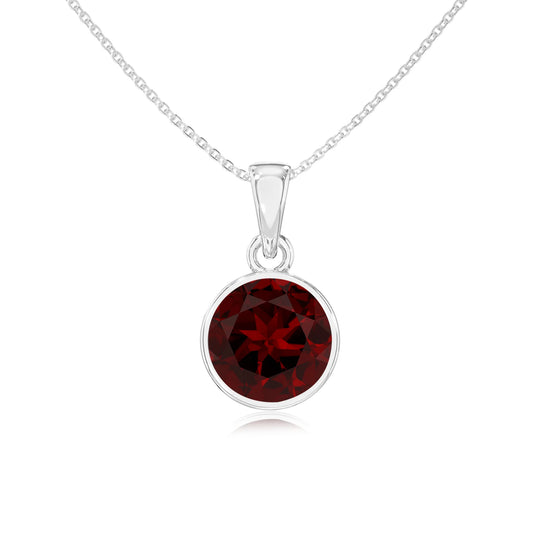 natural garnet round solitaire necklaces in white gold