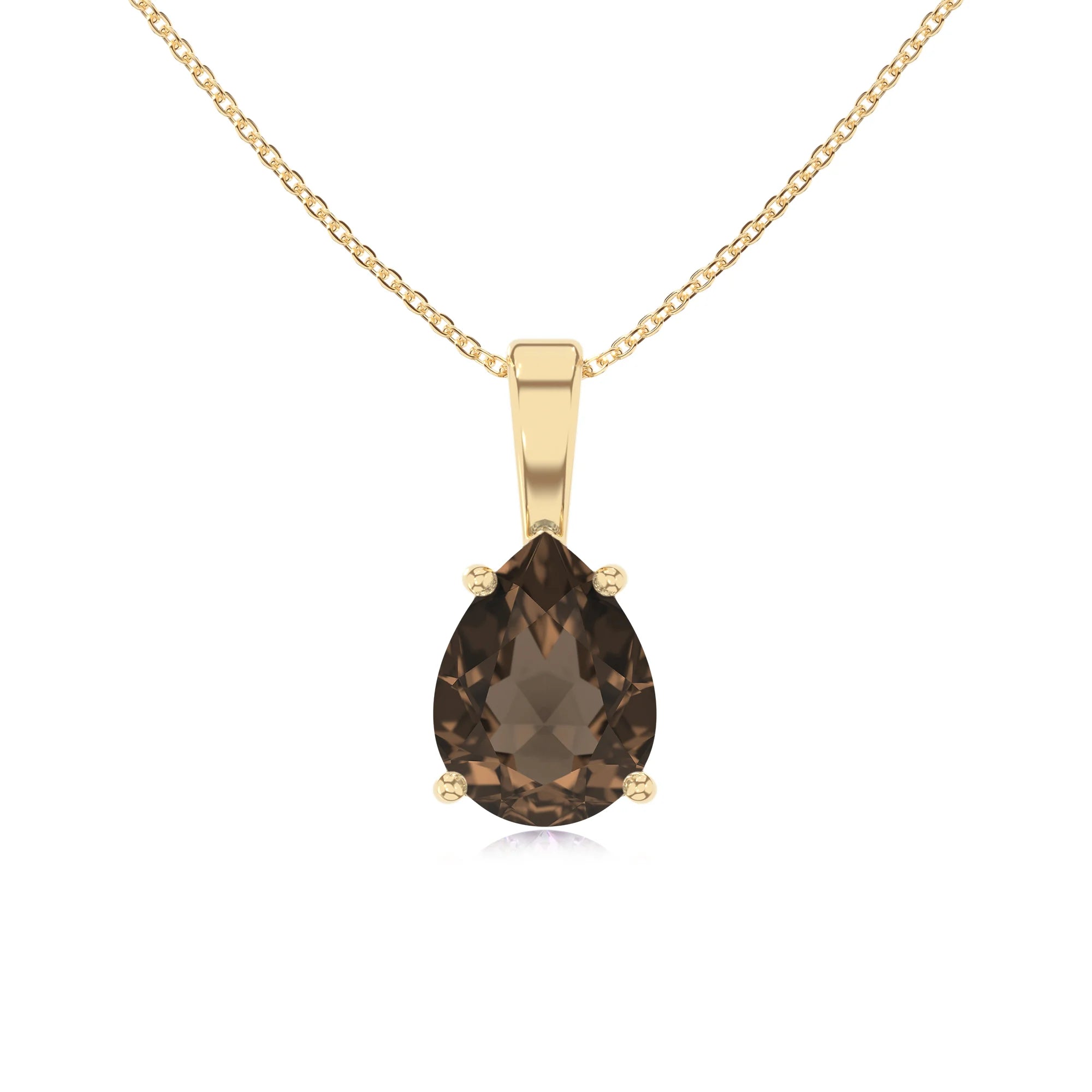 natural smoky-quartz pear solitaire necklaces in yellow gold