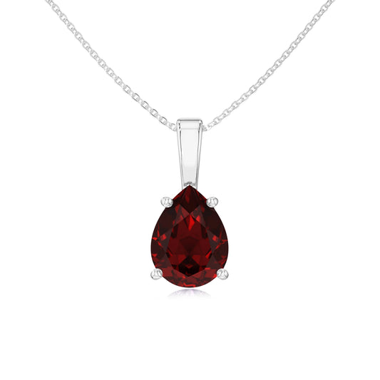 natural garnet pear solitaire necklaces in platinum
