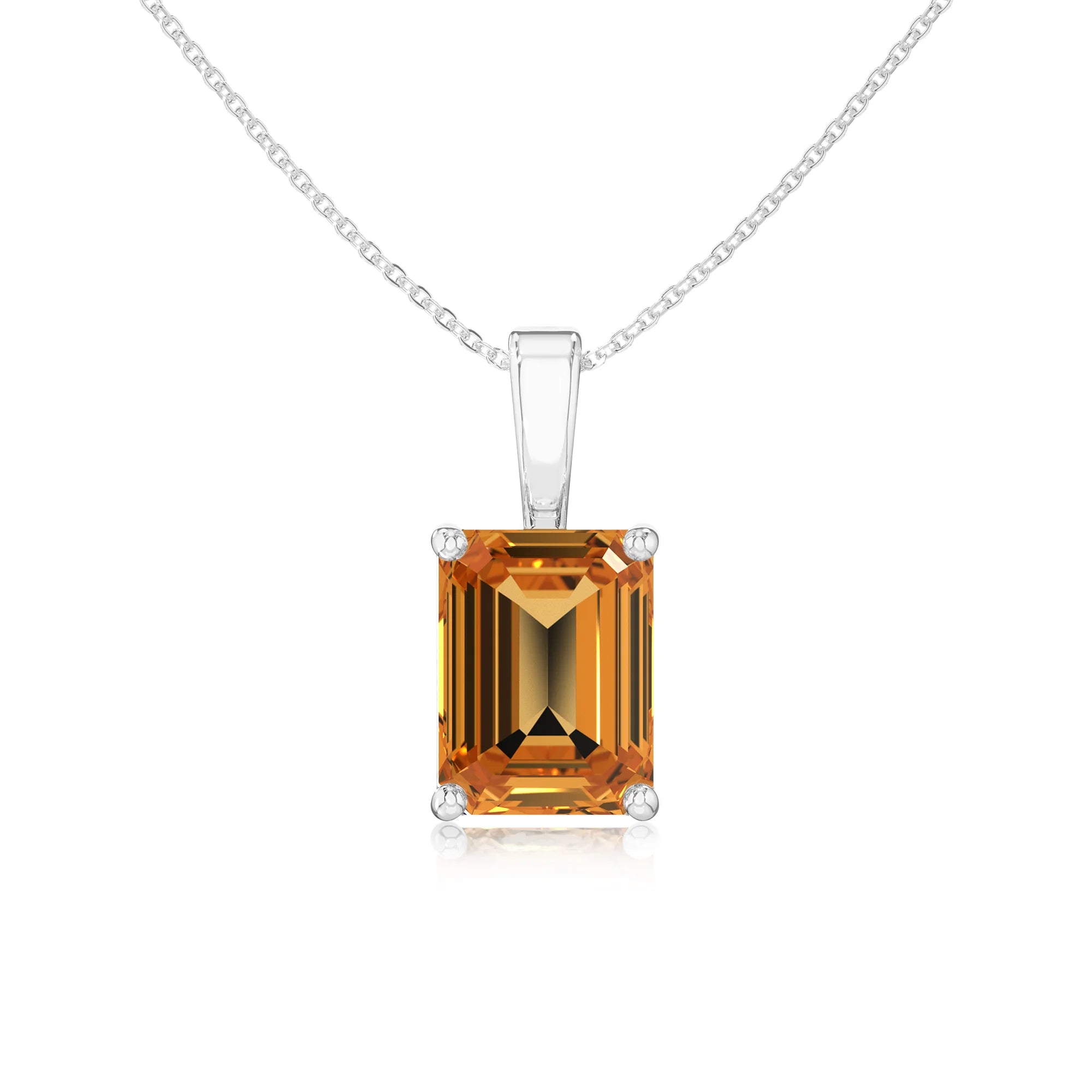 lab grown citrine emerald cut solitaire necklaces in sterling silver