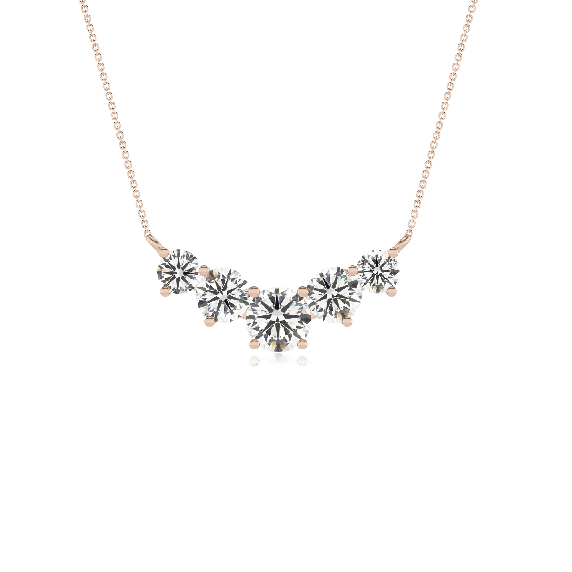 lab grown moissanite round bar necklaces in rose gold