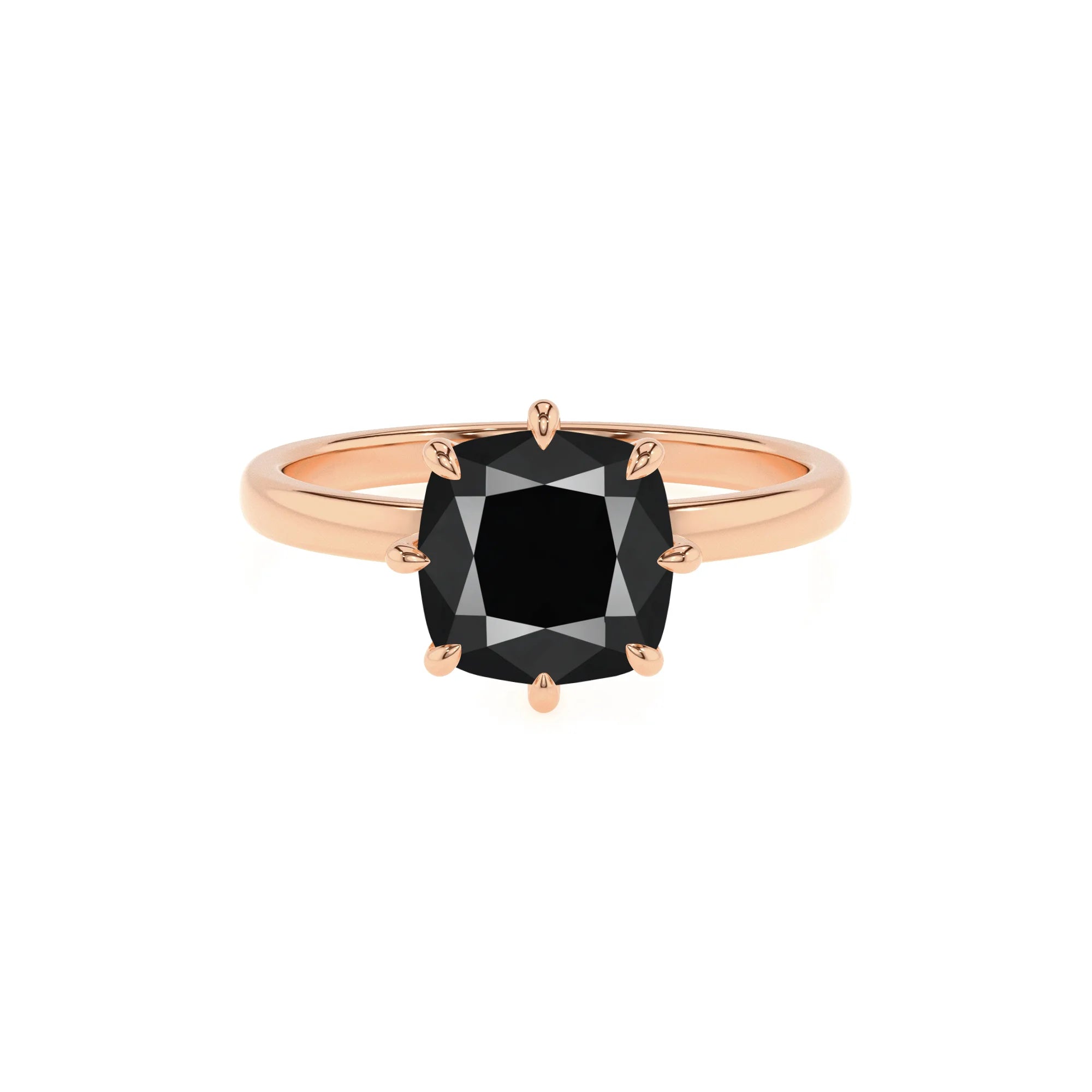 natural black-onyx cushion solitaire rings in rose gold