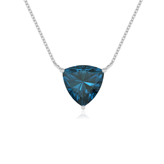 natural london-blue-topaz trillion solitaire necklaces in platinum