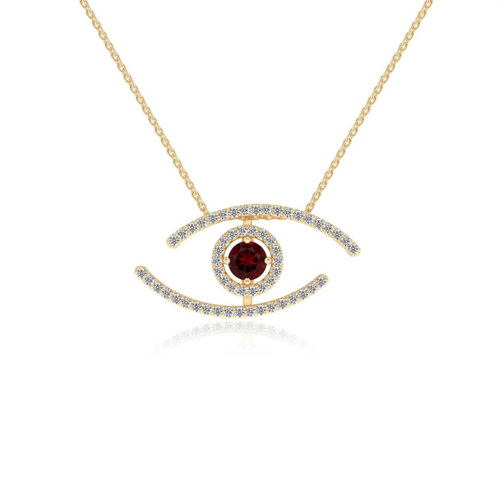 natural garnet round solitaire necklaces in yellow gold
