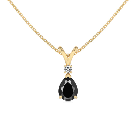 natural black-onyx pear solitaire v-bale necklaces in yellow gold