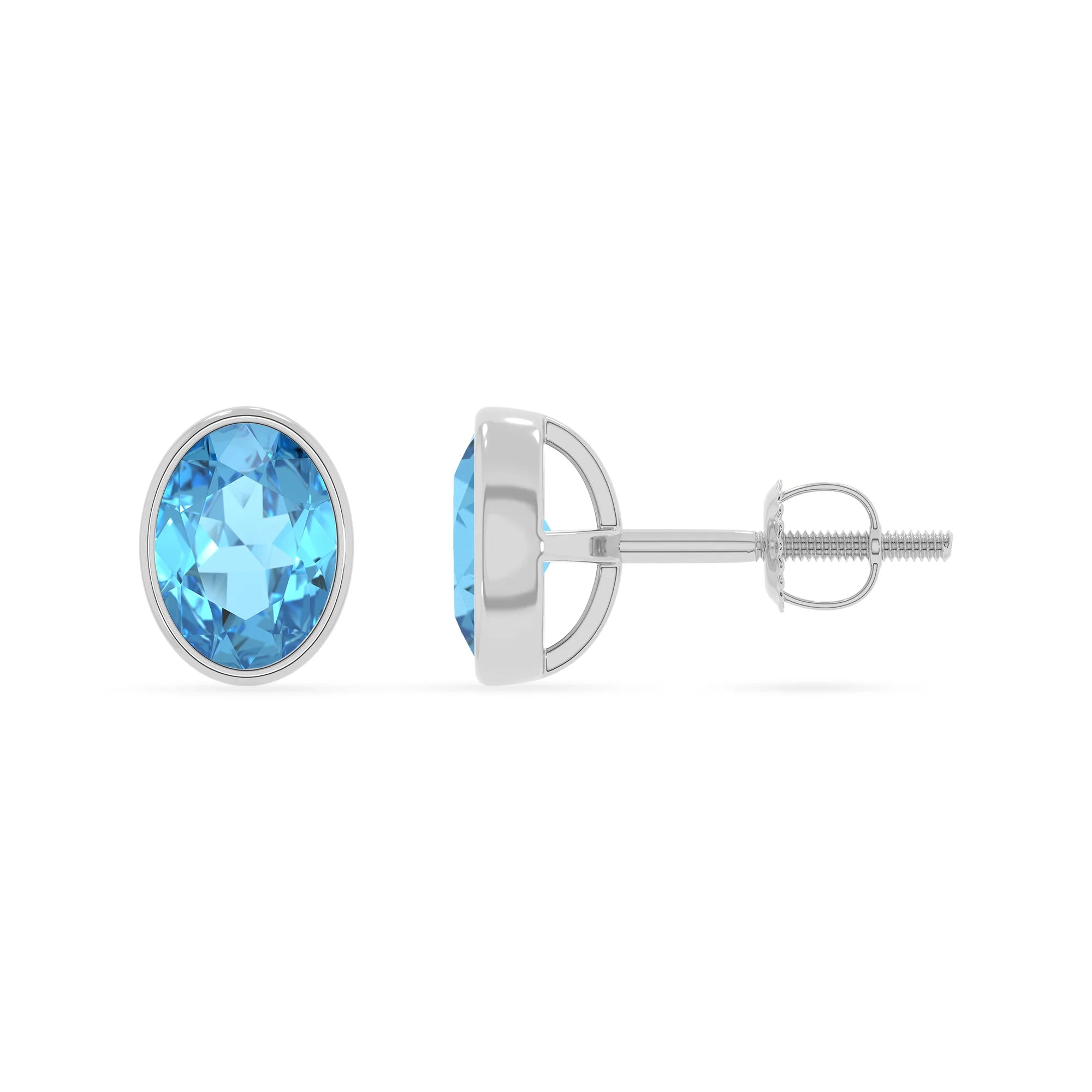 natural swiss blue topaz oval stud earrings in white gold