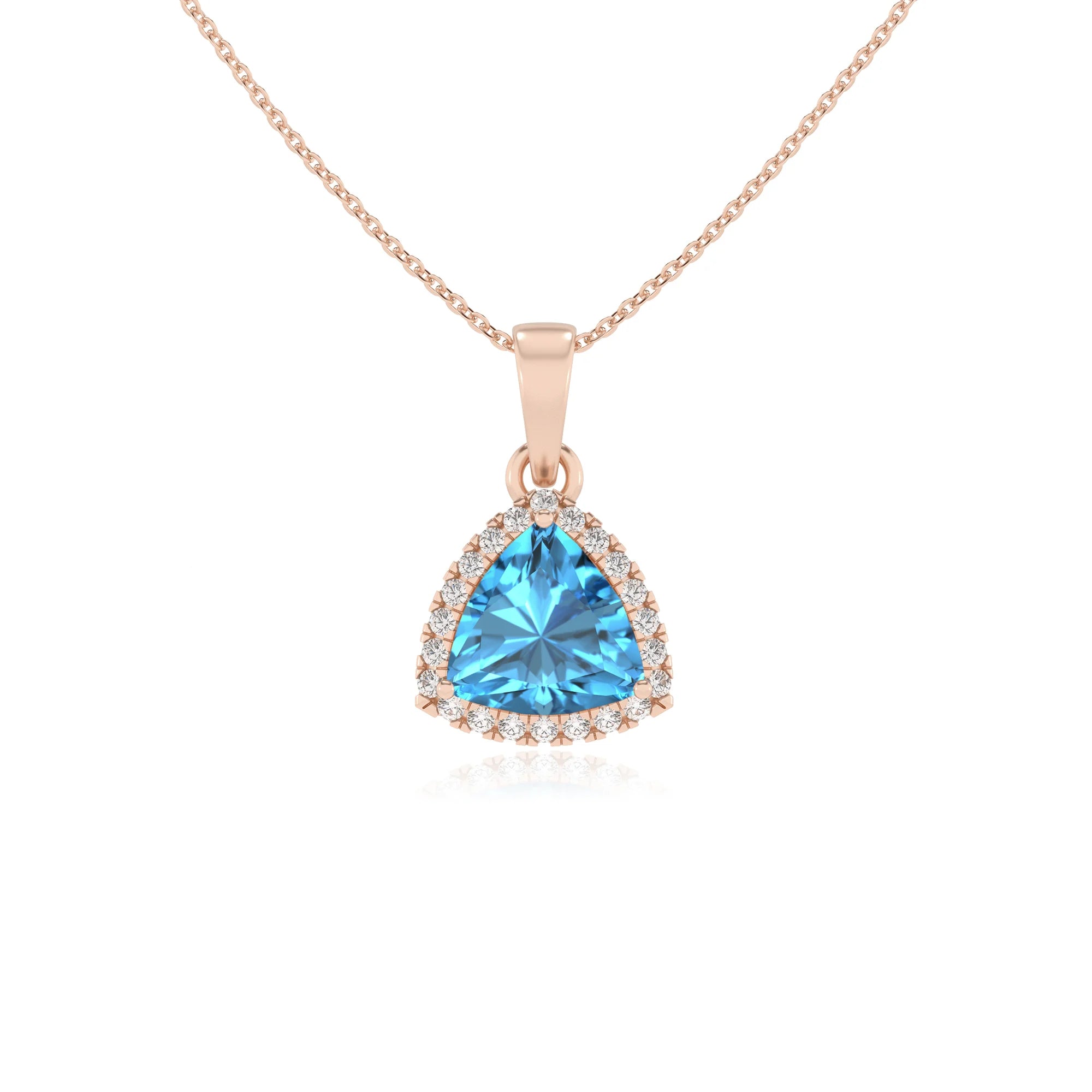 natural swiss-blue-topaz trillion solitaire necklaces in rose gold