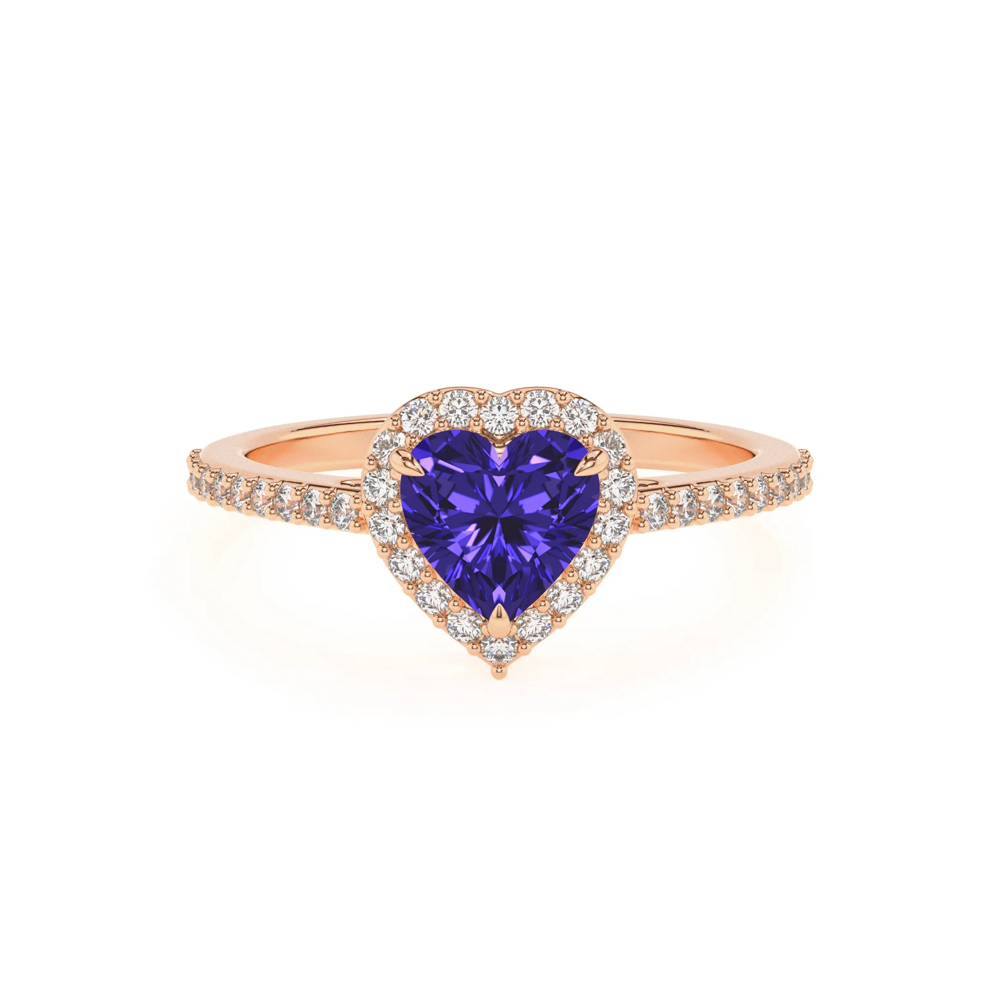 lab grown tanzanite heart solitaire rings in rose gold