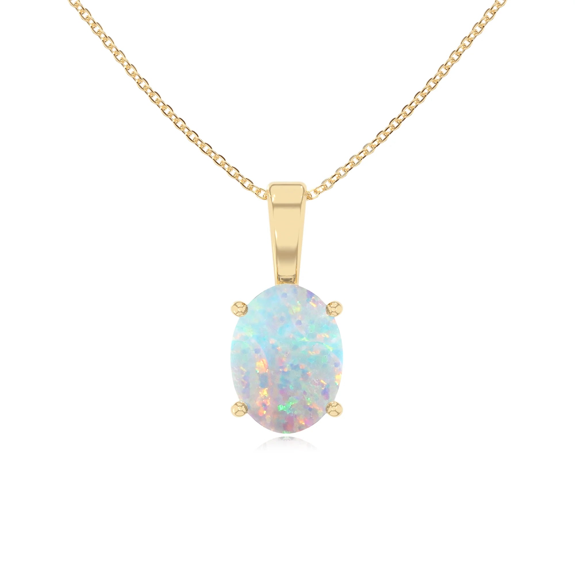 lab grown opal oval solitaire necklaces in yellow gold
