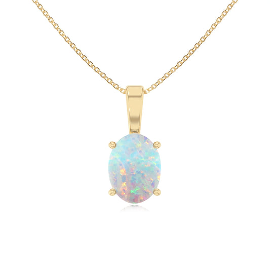 lab grown opal oval solitaire necklaces in yellow gold