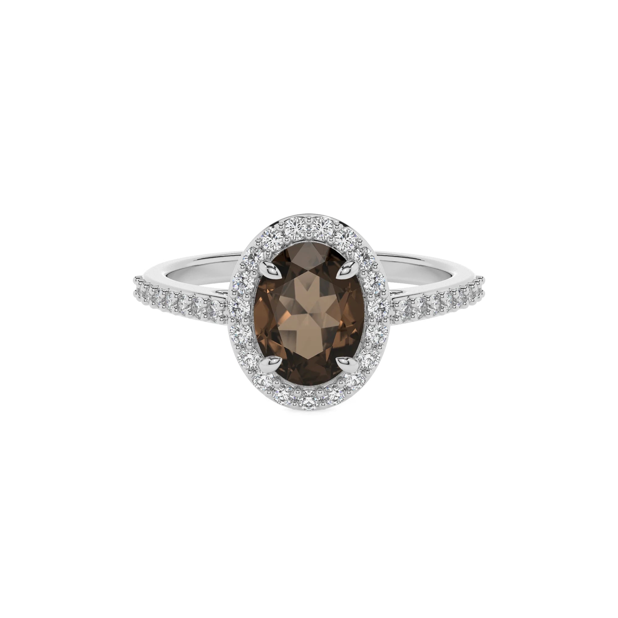 natural smoky-quartz oval solitaire rings in platinum