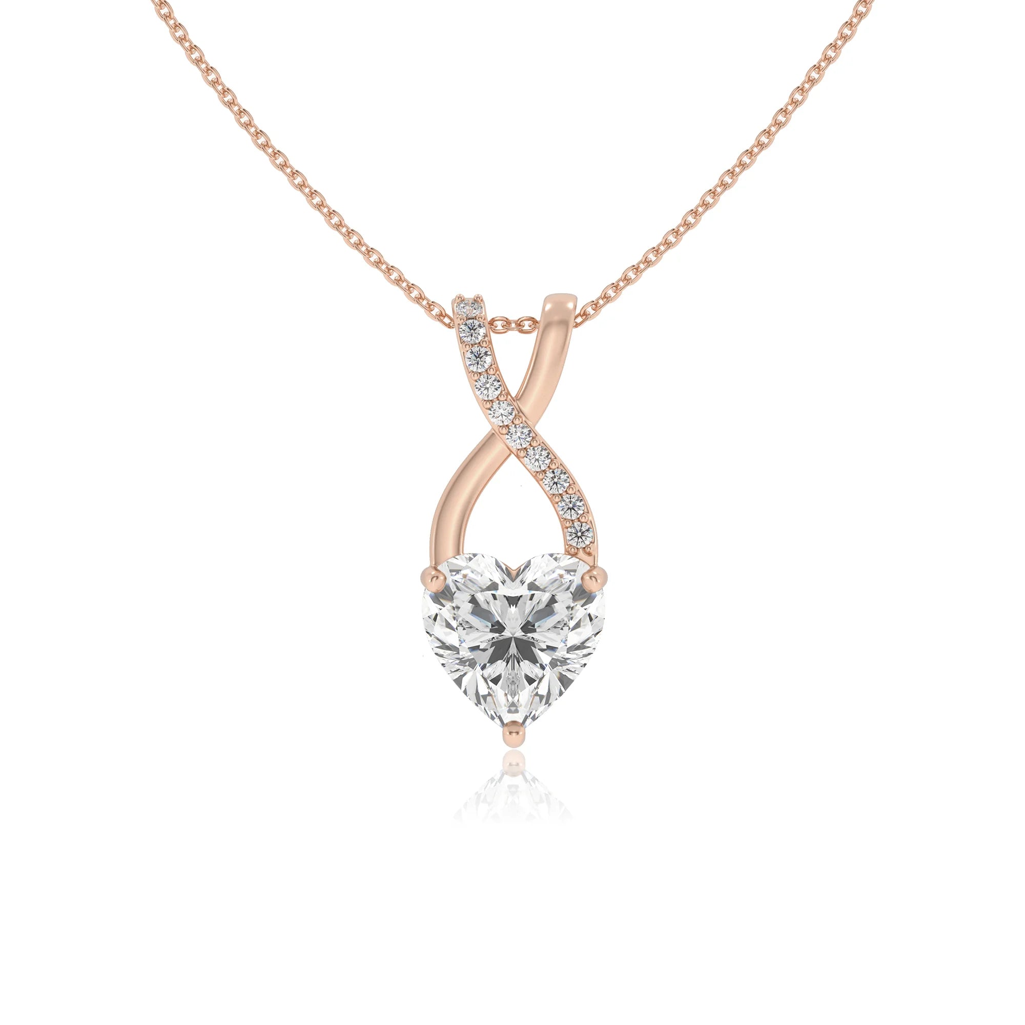 lab grown moissanite heart solitaire necklaces in rose gold
