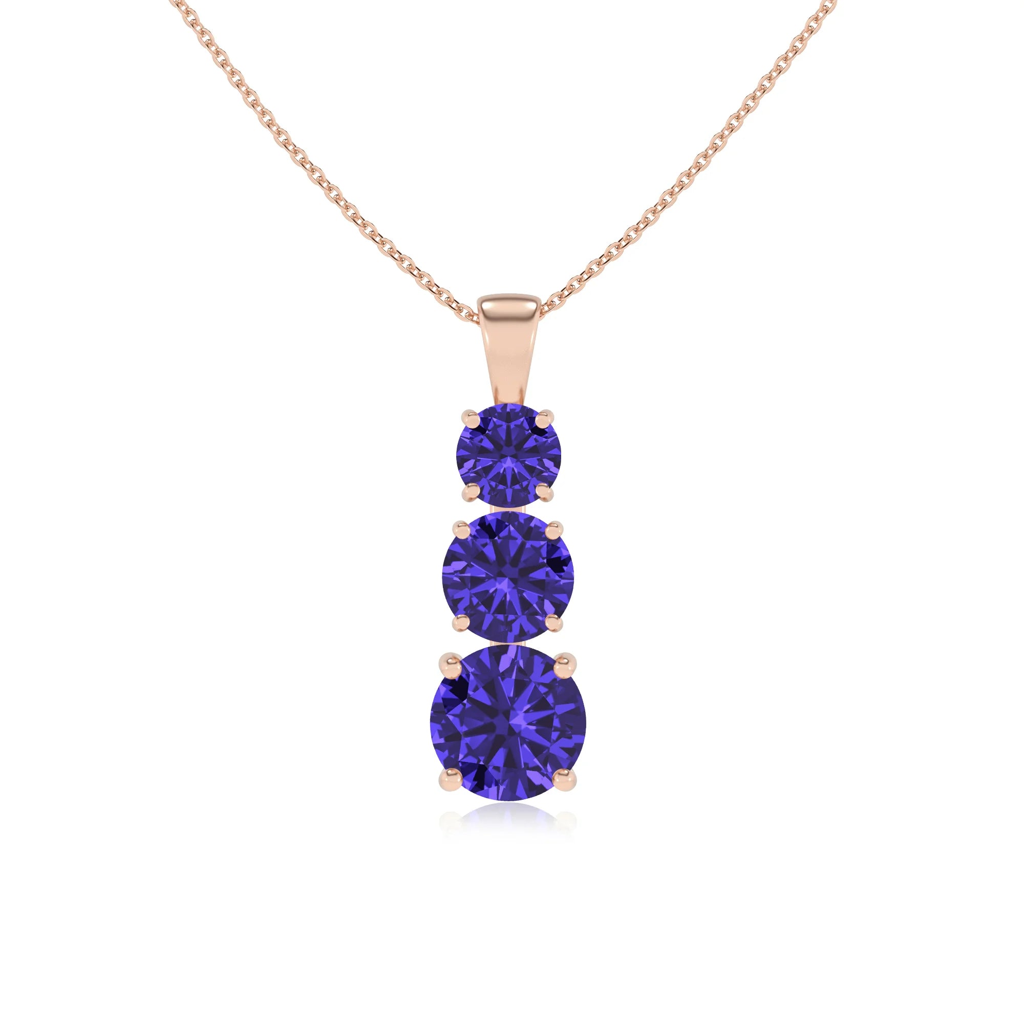 lab grown tanzanite round bar v-bale necklaces in rose gold